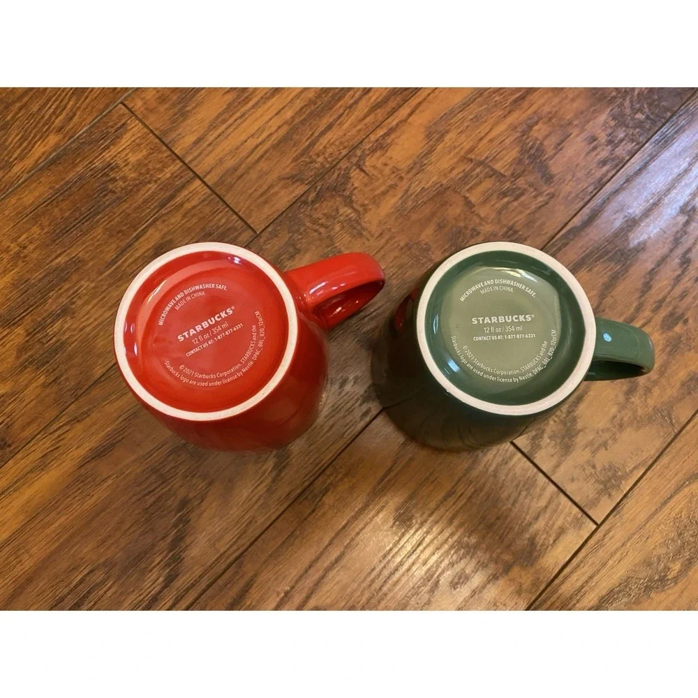 Starbucks Red Green Tea Christmas Coffee Mugs Cups 12oz Pair Set Drink ware